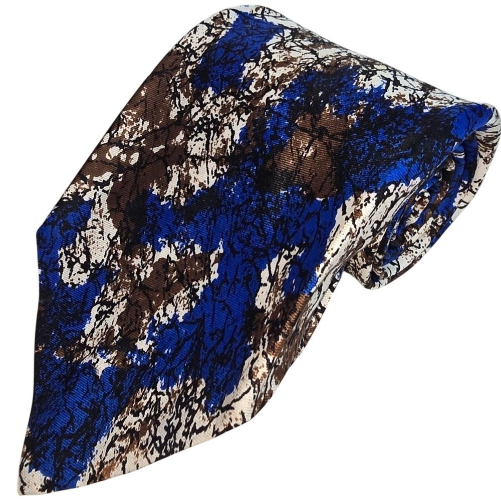 VINTAGE Karoll's Chicago Funky Blue and Brown All Silk Neck Tie NEW